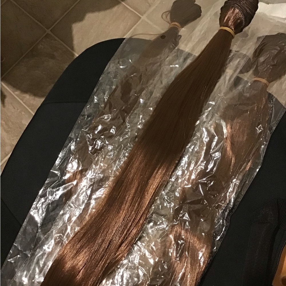 Low temperature wefted synthetic fiber brown hair extension 24 inches